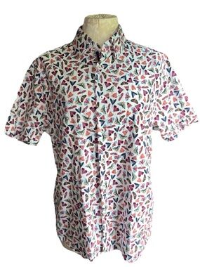 Stone Rose Men’s Multicolor Butterfly All Over Print Short-Sleeve Shirt - White